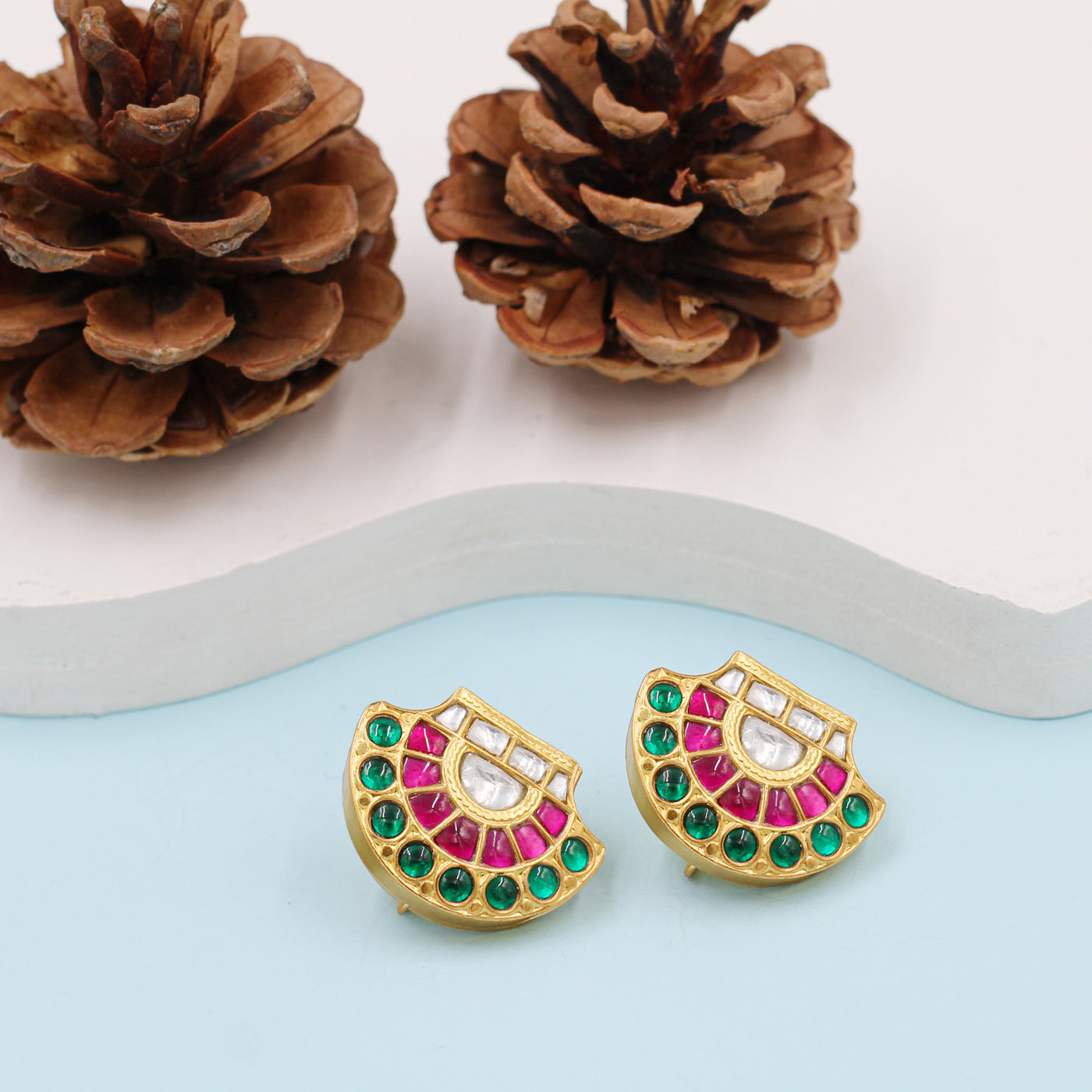 Designer Earrings in Silver, Gleaming with 24K Gold Plating Studded with  Kundan Setting