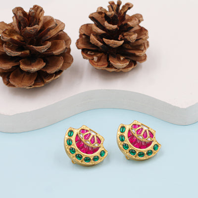 Handcrafted Silver Earrings with Kundan Setting and Gold Plating