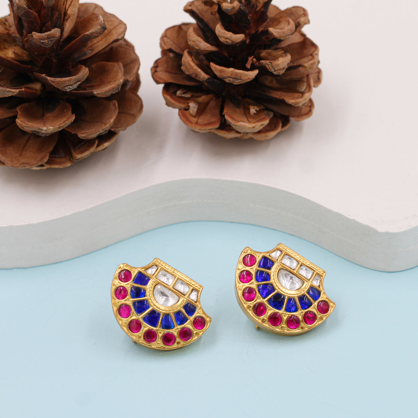 Silver Earrings featuring Kundan Setting and Gold Plating