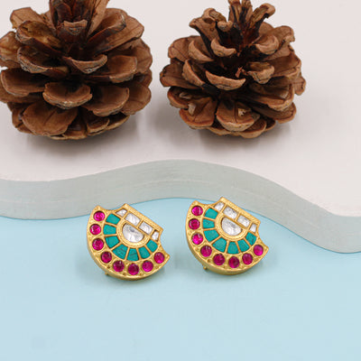 Handcrafted Silver Earrings embellished with Kundan and Gold Plating
