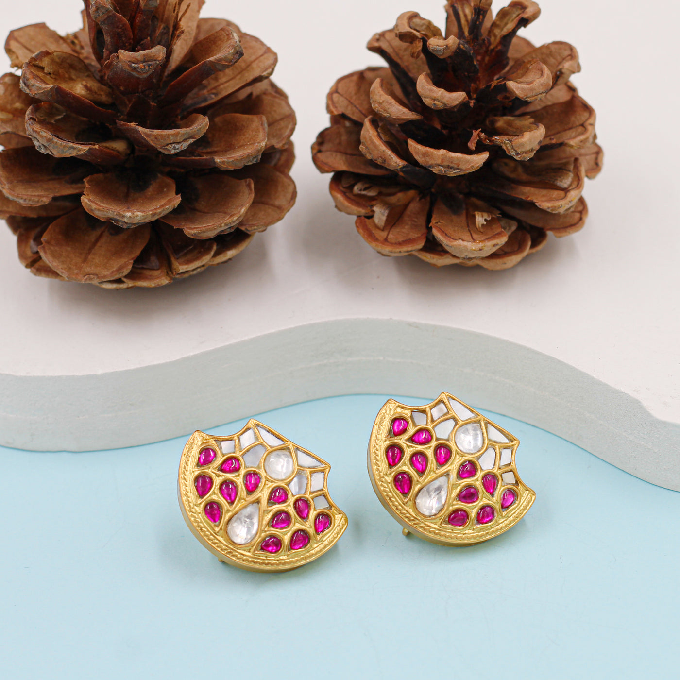 Silver Earrings adorned with Kundan Setting and Gold Plating