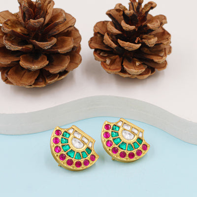 Handmade Silver Earrings with Kundan Setting, accented with Gold Plating