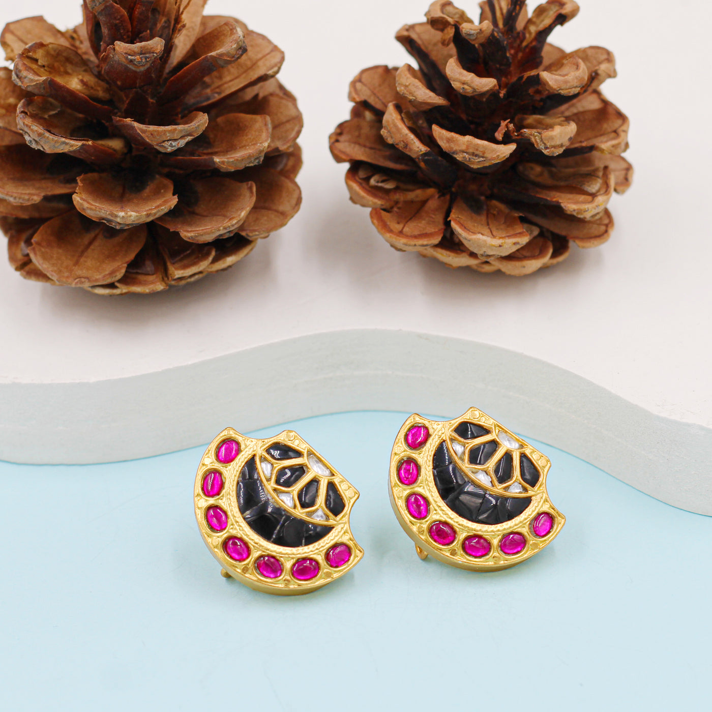 Silver Earrings with Gold Plating and Kundan Setting