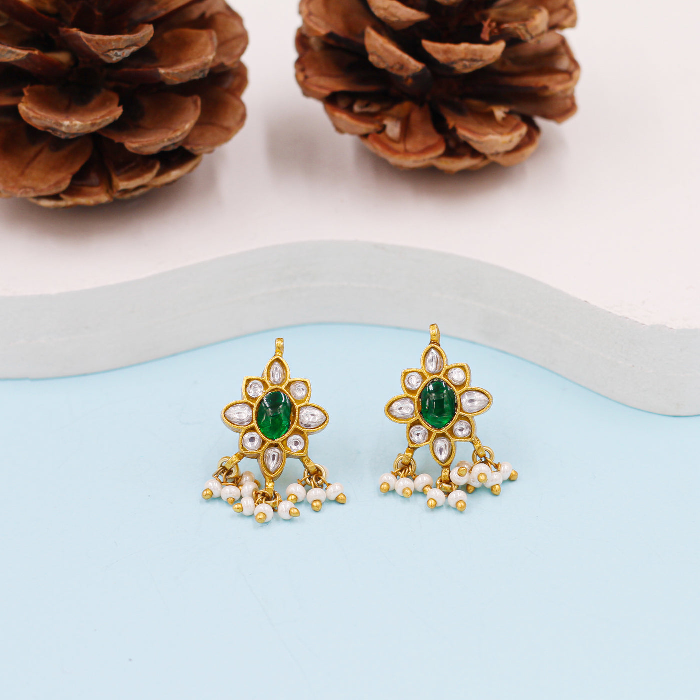Silver Heena Earrings Embellished with Kundan Setting and 24K Gold Plating
