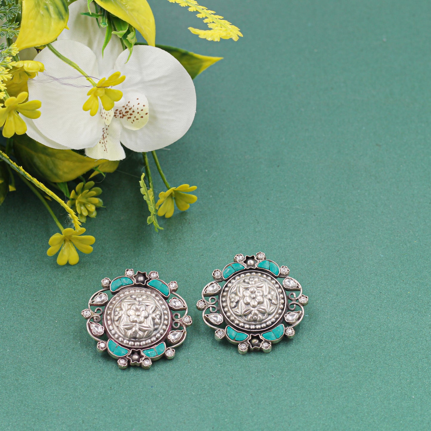 Silver Naomi Studded with Turquoise Earring