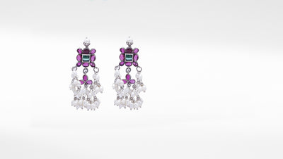 Silver Earrings Jewelry With Amethyst And Pearl  Stones