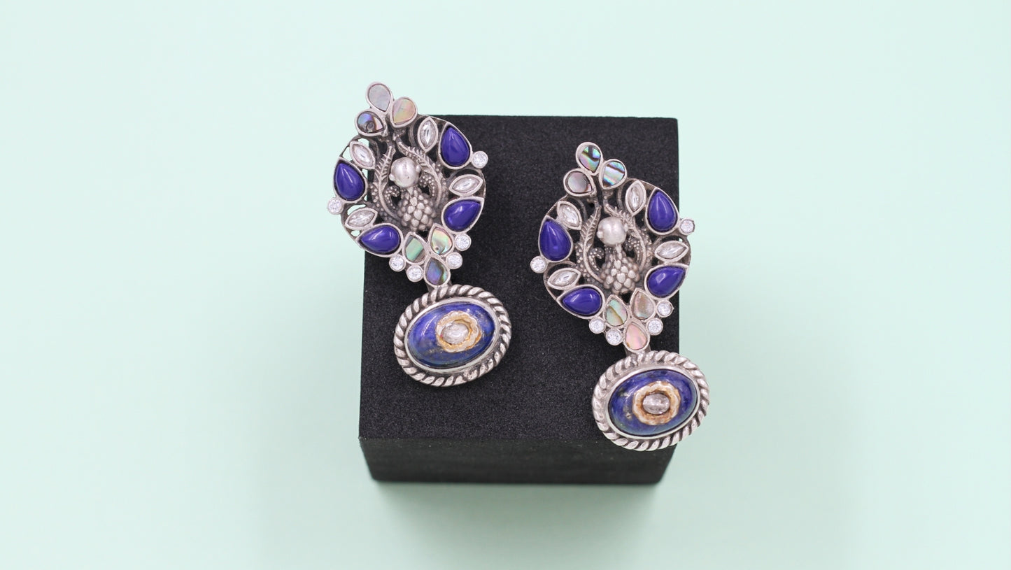 Regal Charm: Sangeeta Boochra Silver Lapis-Studded Earrings