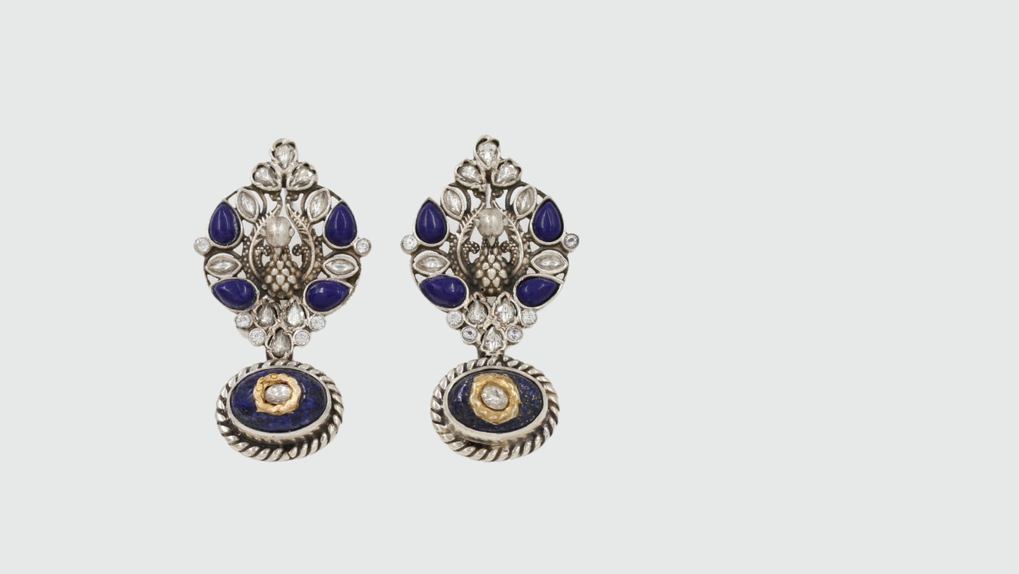 Lapis Elegance: Sangeeta Boochra Silver Studded Earrings