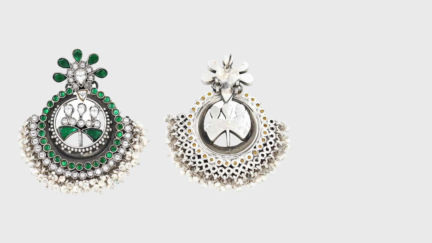 Kundan Majesty: Sangeeta Boochra's Silver Handcrafted Earrings