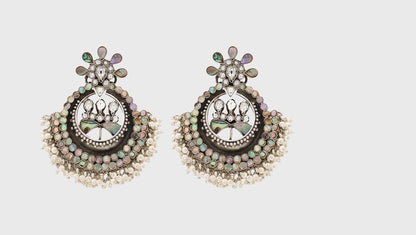 Graceful Glow: Sangeeta Boochra Silver Earrings Adorned with MOP