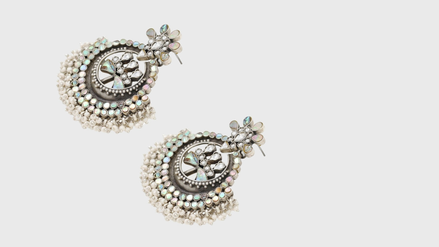 Graceful Glow: Sangeeta Boochra Silver Earrings Adorned with MOP