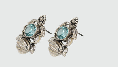 Round Auqa Crystal Handcrafted Silver Earrings