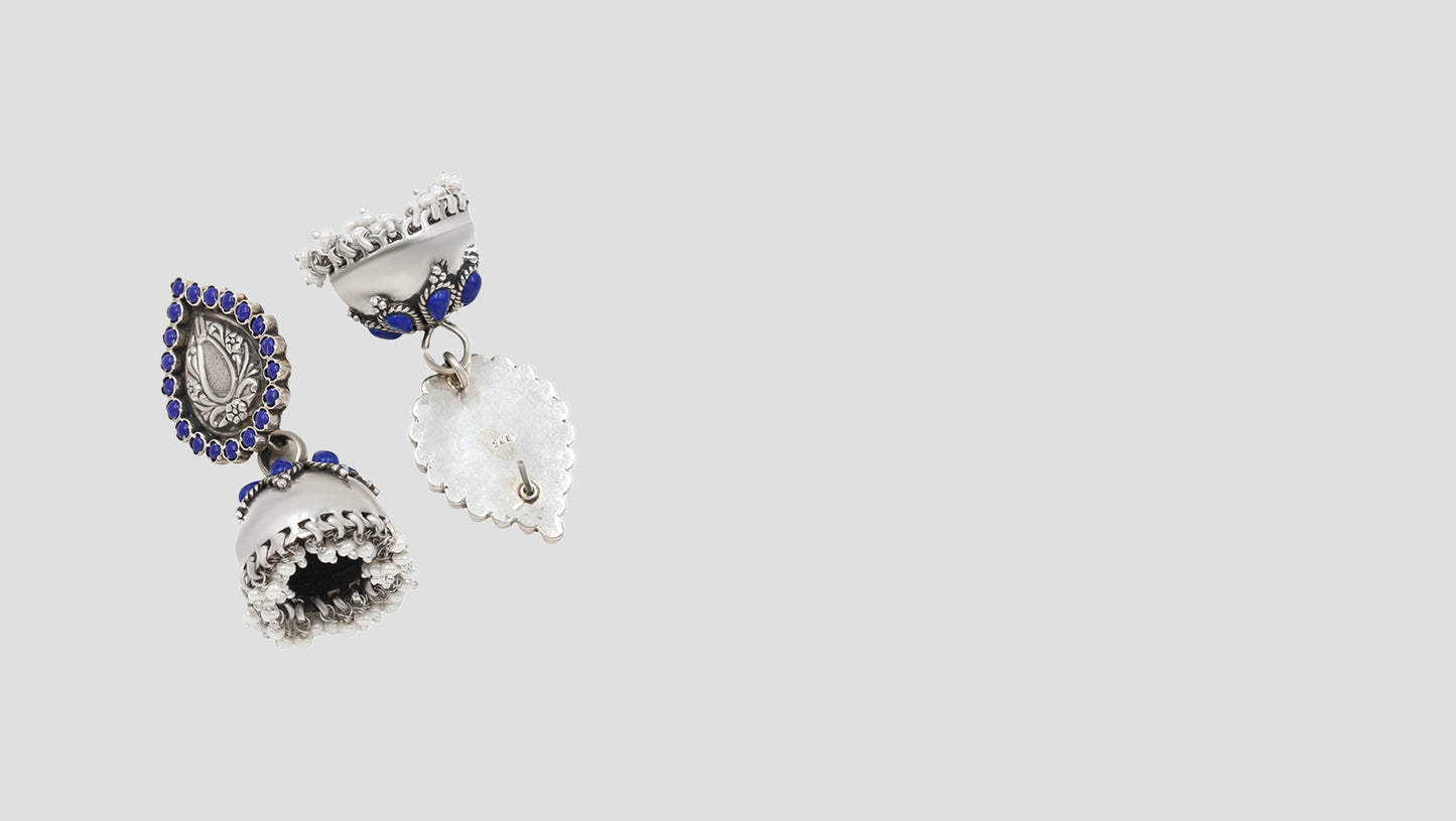 “Blue Blossom Heritage Jhumkas – Sangeeta Boochra Signature”