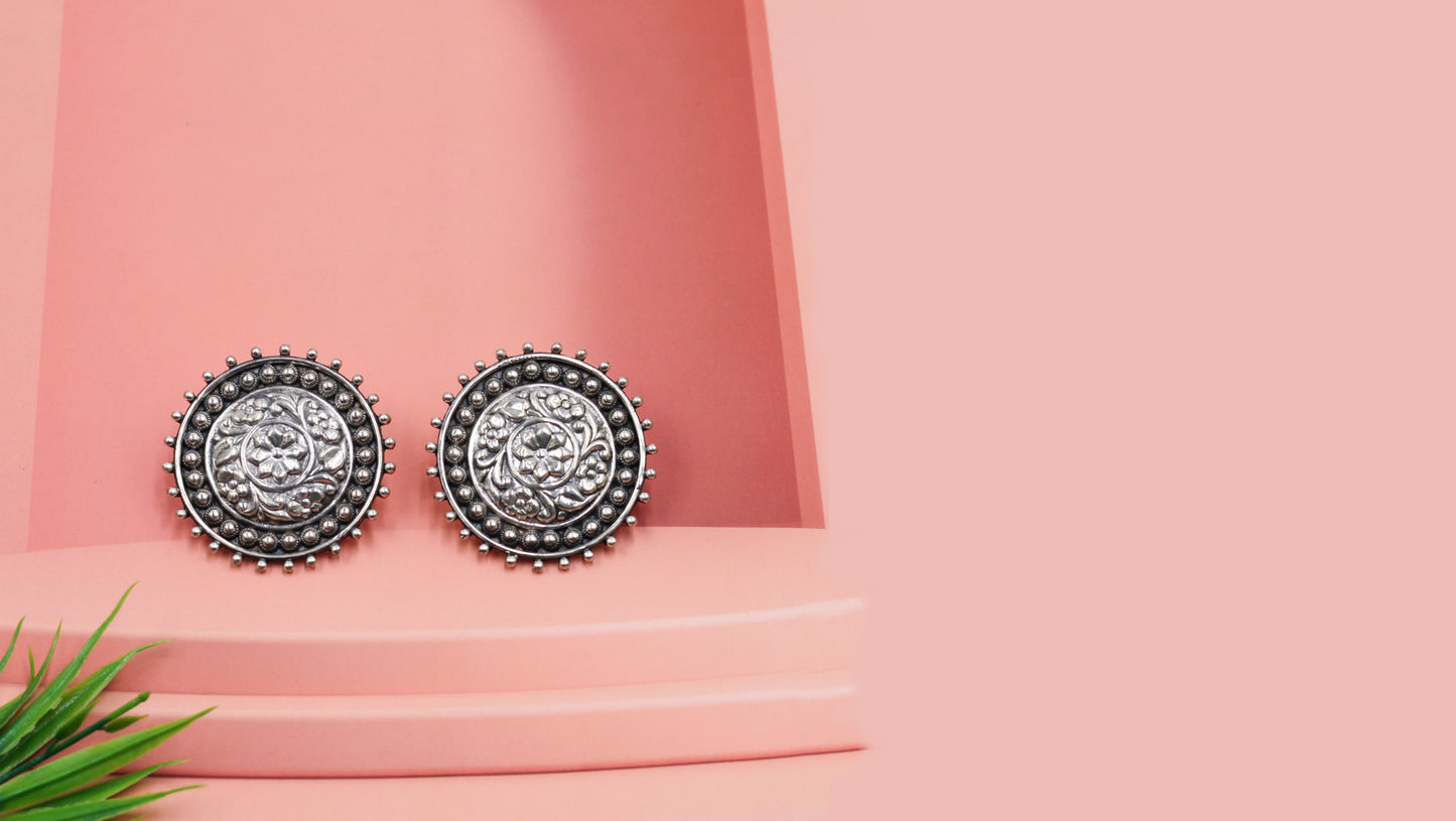 Timeless Oxidised Silver Studs | Handcrafted by Sangeeta Boochra