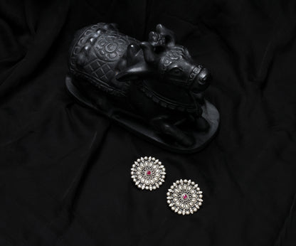 Sangeeta Boochra Tribal Silver Earrings With Ruby