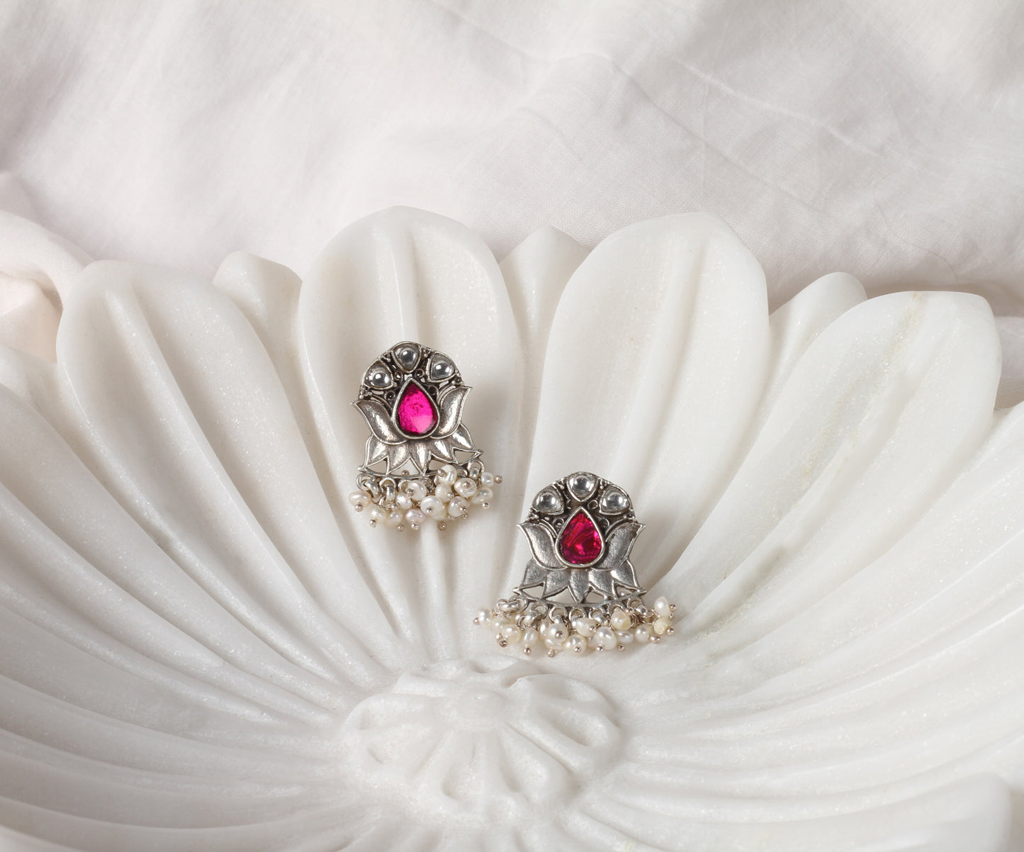 Sangeeta Boochra Pink Silver Earrings With Kundan