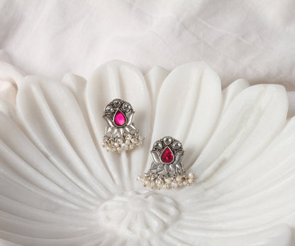 Sangeeta Boochra Pink Silver Earrings With Kundan