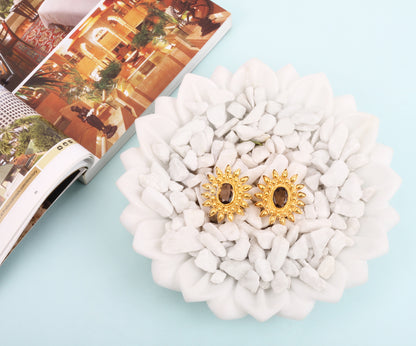 Sangeeta Boochra Gold Tone Silver Earrings With Hydro Coloured Glass