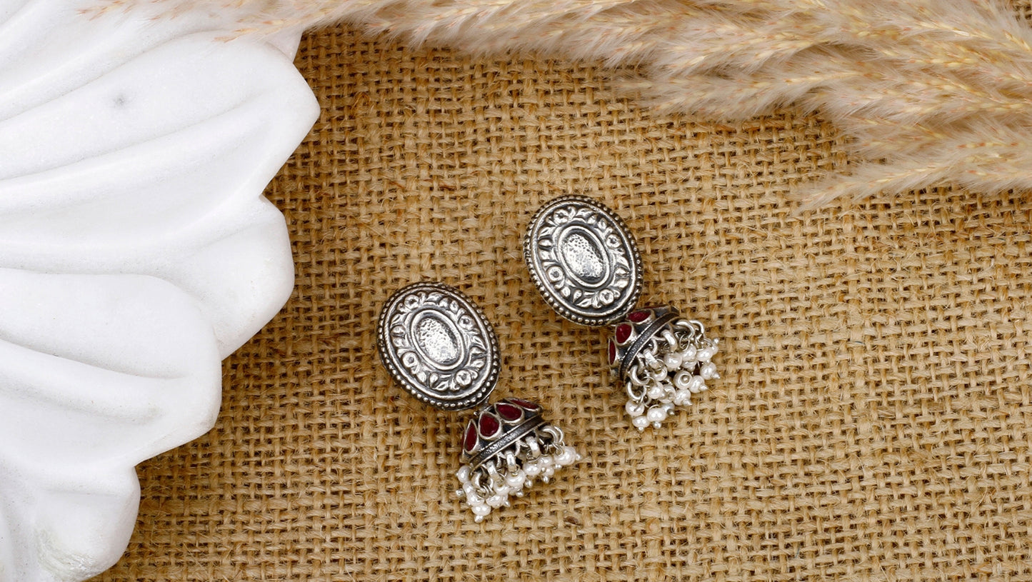 Liba Silver Jhumka Earrings