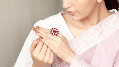 Sangeeta Boochra Red Silver Tone Handmade Ring