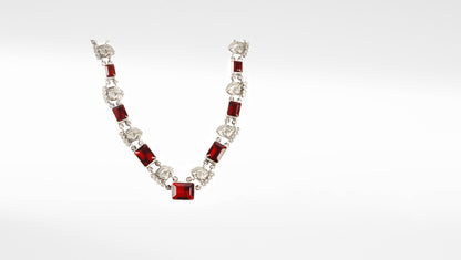 Silver Dhara necklace set with Red Stones