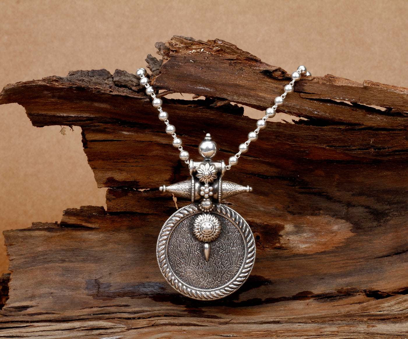 Rajasthani Round Mandaliya Silver Necklace