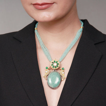 Sangeeta Boochra handcrafted Silver Necklace with turquoise