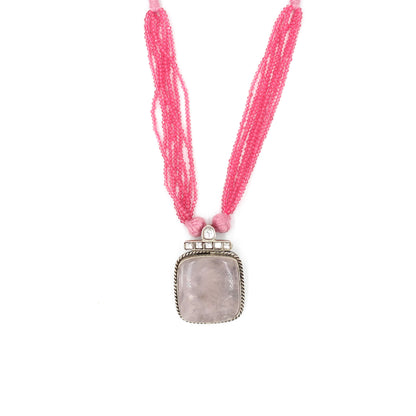 Sangeeta Boochra handcrafted Silver Necklace with Pink quartz