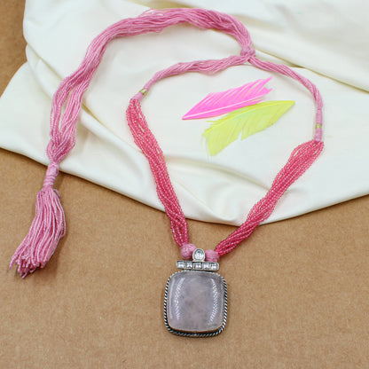 Sangeeta Boochra handcrafted Silver Necklace with Pink quartz