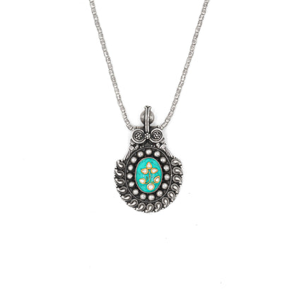 Sangeeta Boochra handcrafted Silver Necklace with turquoise