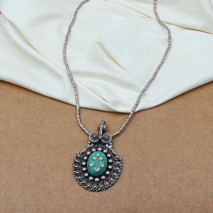 Sangeeta Boochra handcrafted Silver Necklace with turquoise