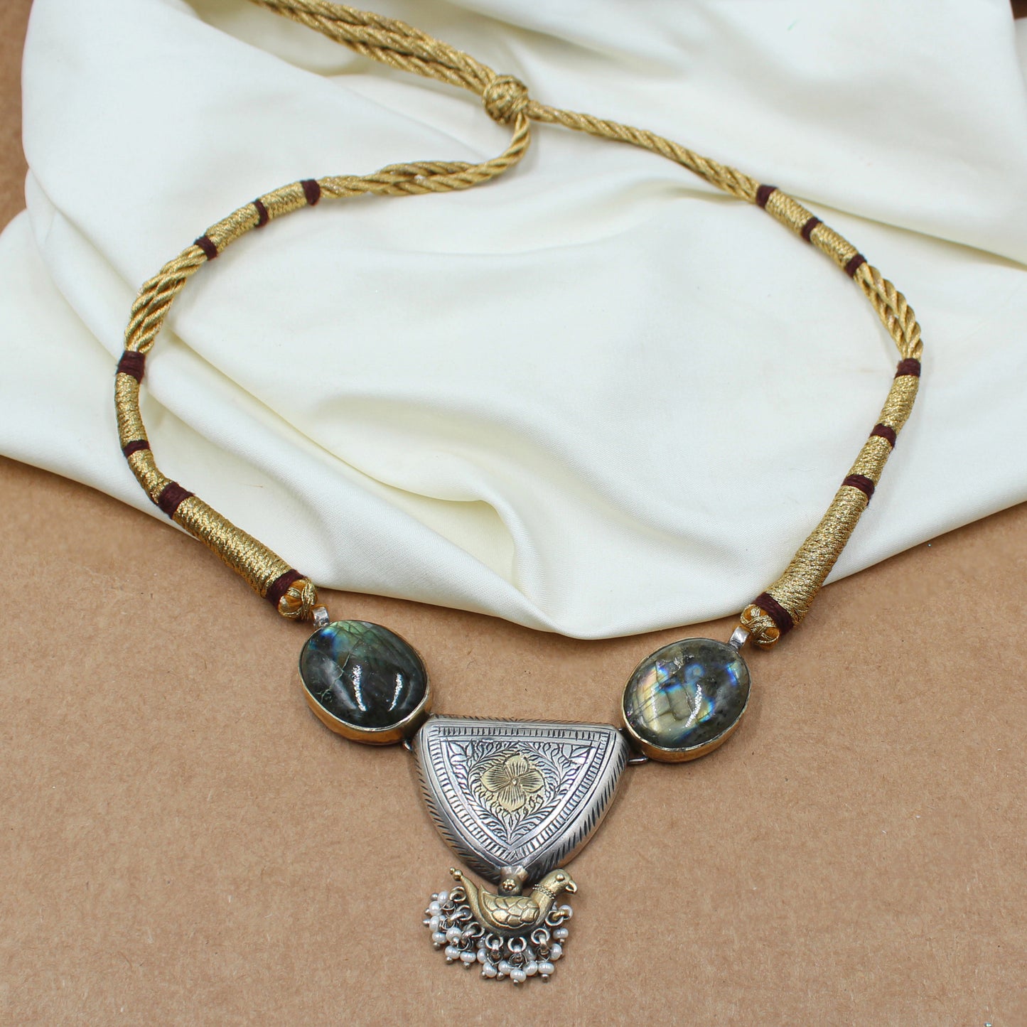 Sangeeta Boochra handcrafted Silver Necklace with labradorite