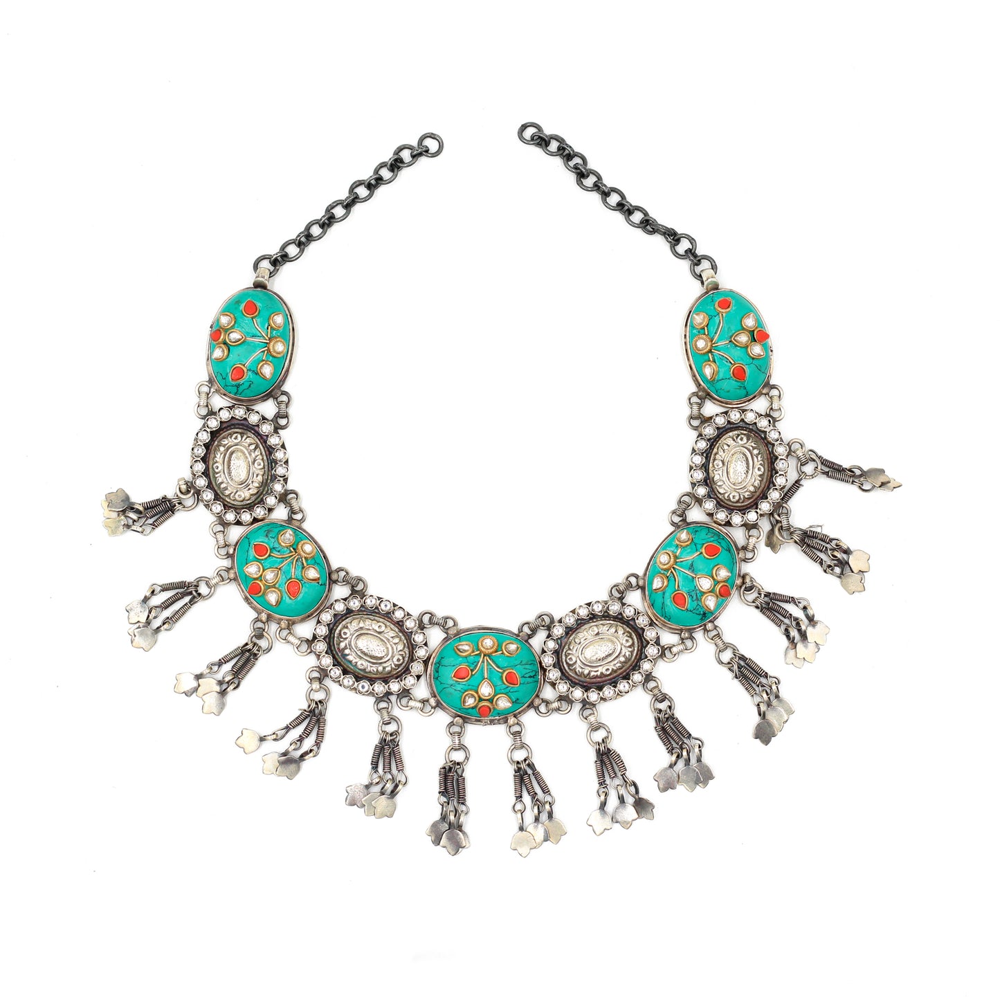 Sangeeta Boochra handcrafted Silver Necklace with turquoise