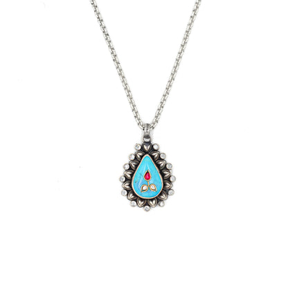 Sangeeta Boochra handcrafted Silver Necklace with turquoise