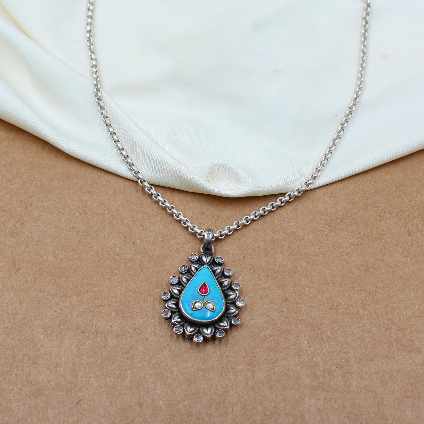 Sangeeta Boochra handcrafted Silver Necklace with turquoise