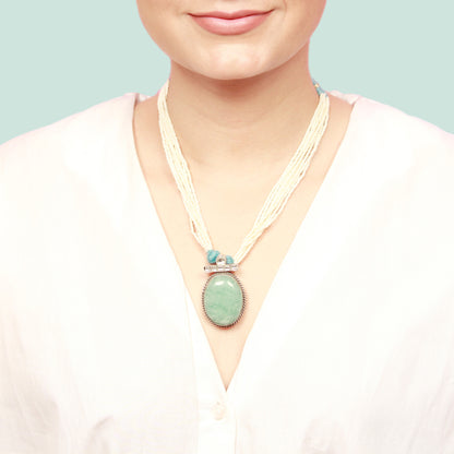 Sangeeta Boochra Silver Necklace with Aqua onyx