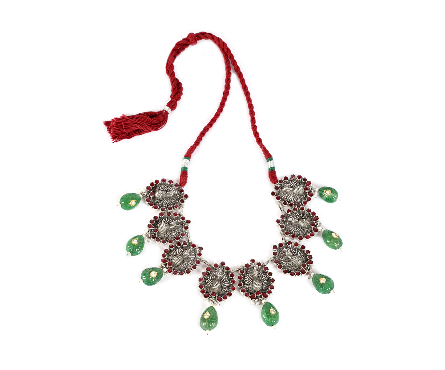 Sangeeta Boochra handcrafted Silver Necklace with Green jade