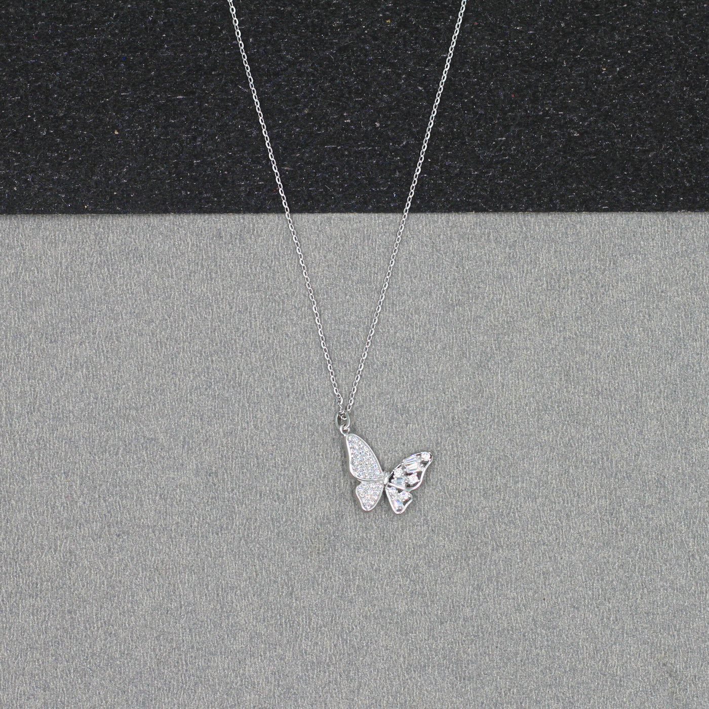 Silver-Plated CZ Butterfly Pendant & Chain