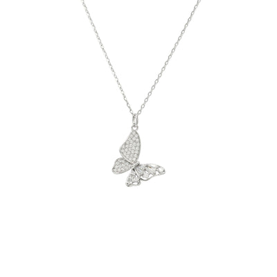 Silver-Plated CZ Butterfly Pendant & Chain