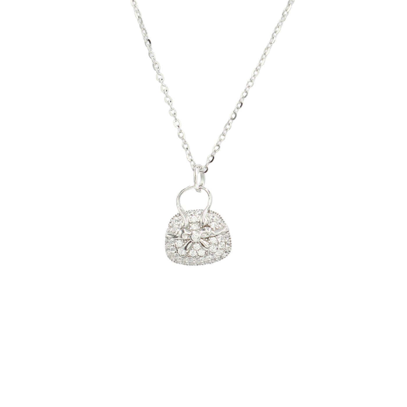 Women and Girls Rhodium-Plated CZ Studded Sterling Silver Pendant Necklace