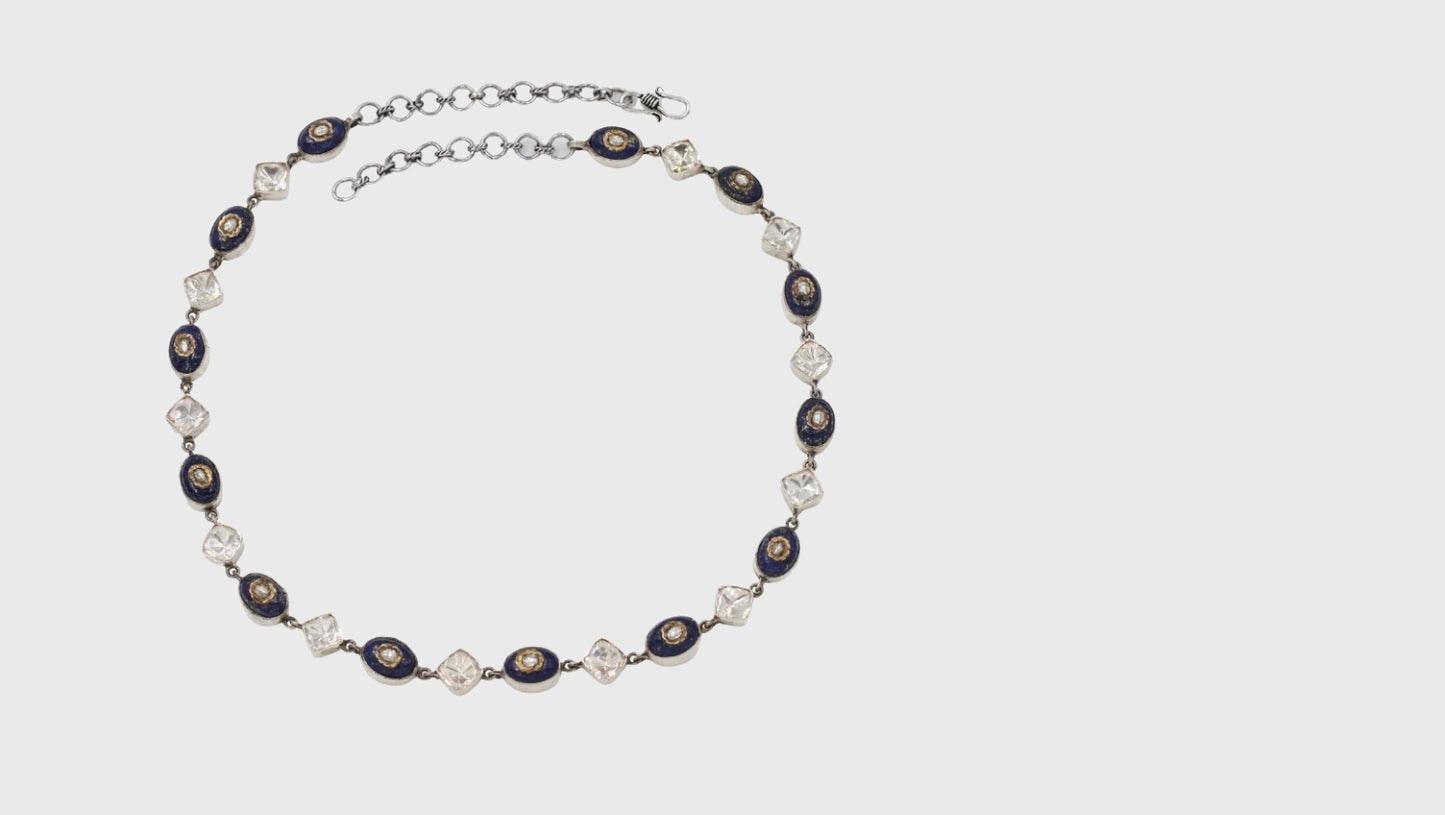 Elegant Contrast: Sangeeta Boochra Moissanite and Lapis Necklace