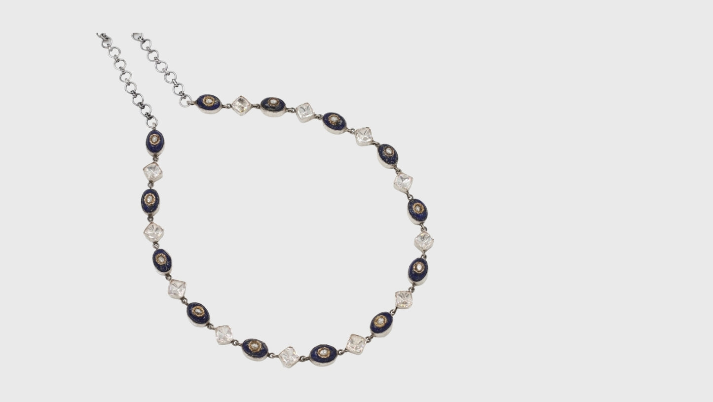 Elegant Contrast: Sangeeta Boochra Moissanite and Lapis Necklace