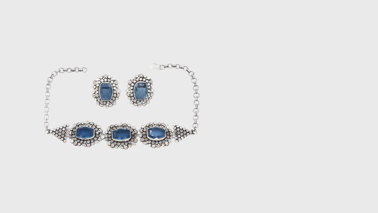 Luminous Duo Sangeeta Boochra Silver Necklace and Earrings Set