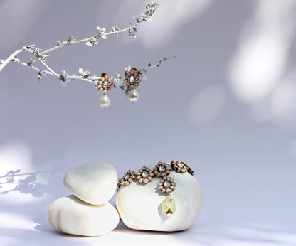 Seher Silver Necklace with Pearl Drop Earrings