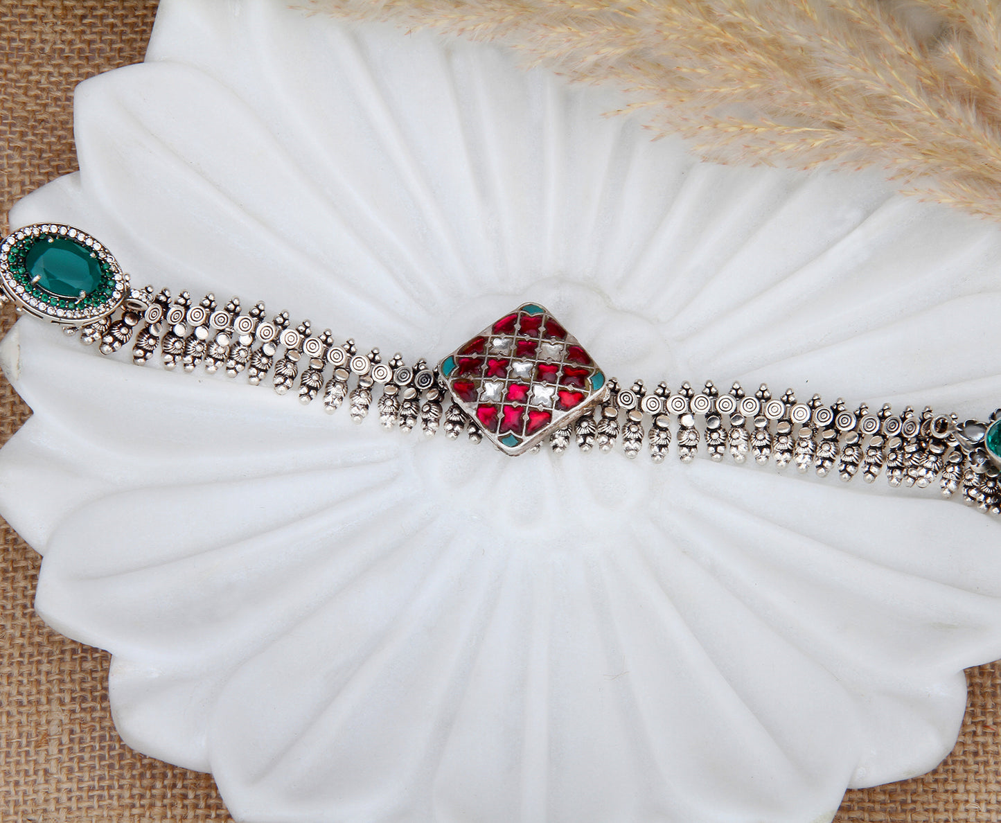 Ayasa  Silver Necklace With Green Onyx