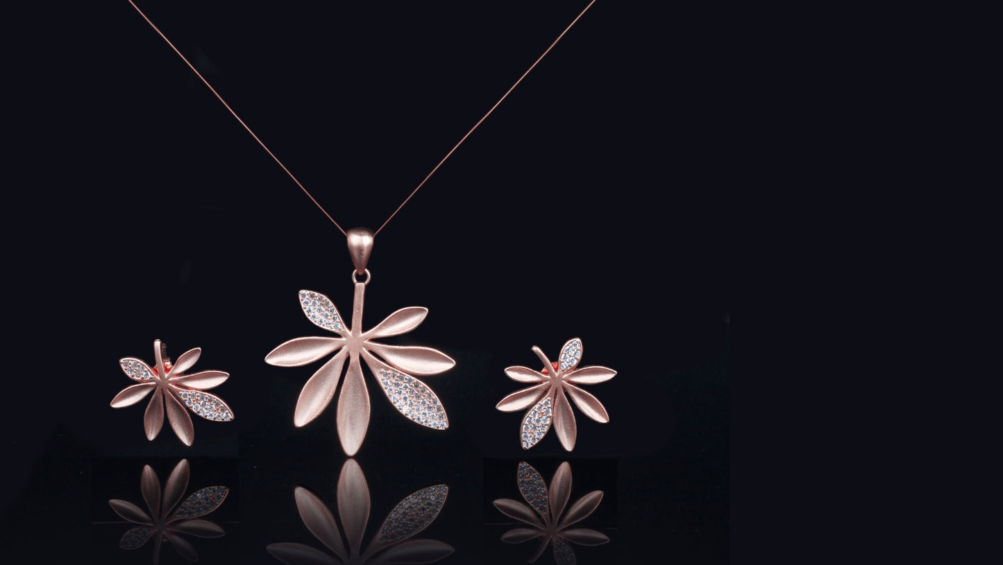 Louise Rose Gold Plated  Silver Pendant with Earrings