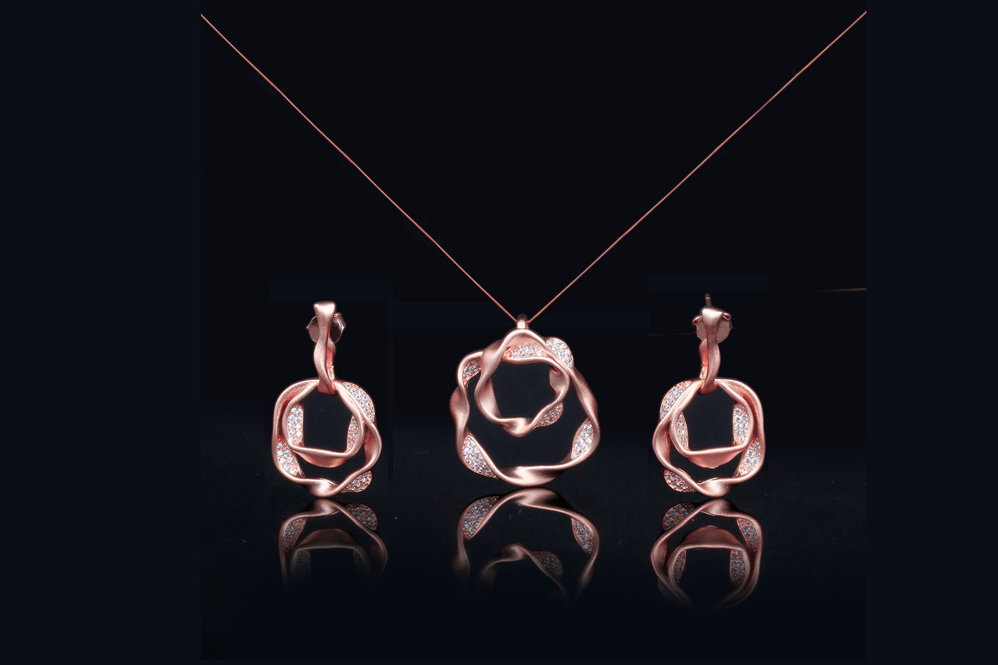 Zoya  Rose Gold Plated  Silver Pendant with Earrings