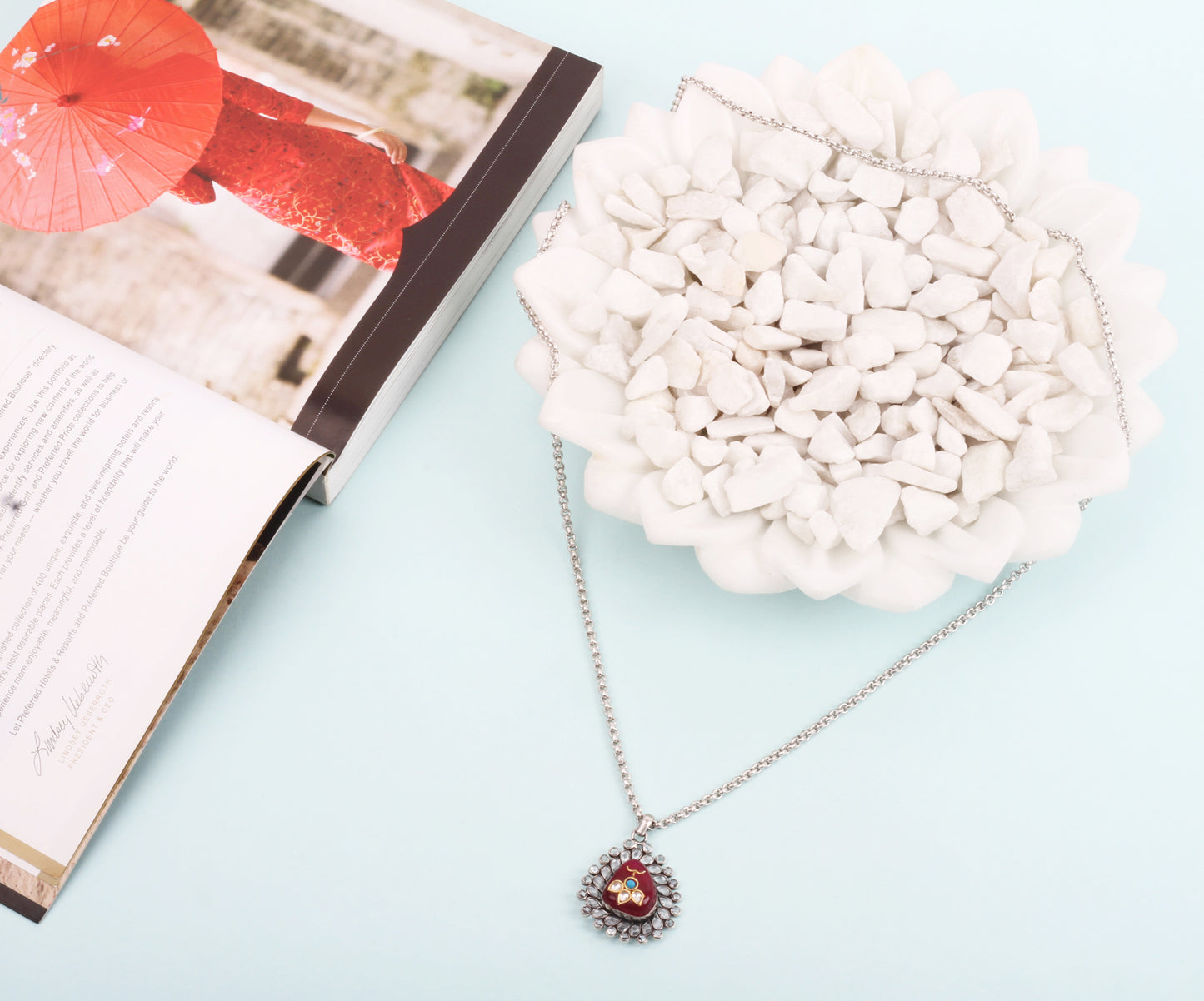 Sangeeta Boochra Kundan Silver Pendant With Turquoise