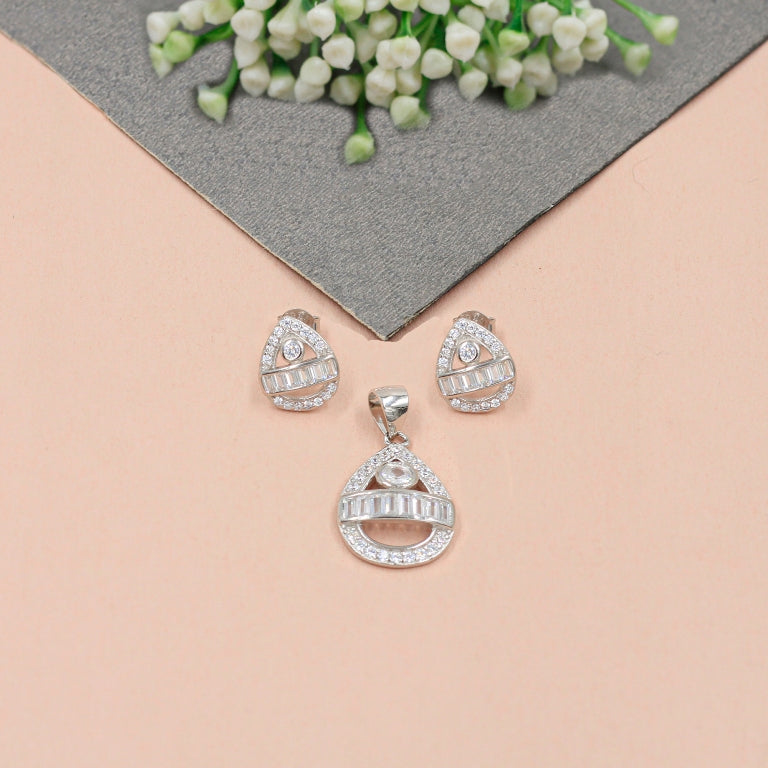 CZ Earrings & Chain Pendant Combination