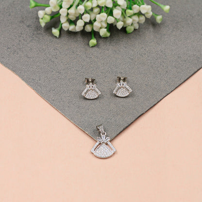 Radiant Reflection CZ Earrings & Chain Pendant Ensemble